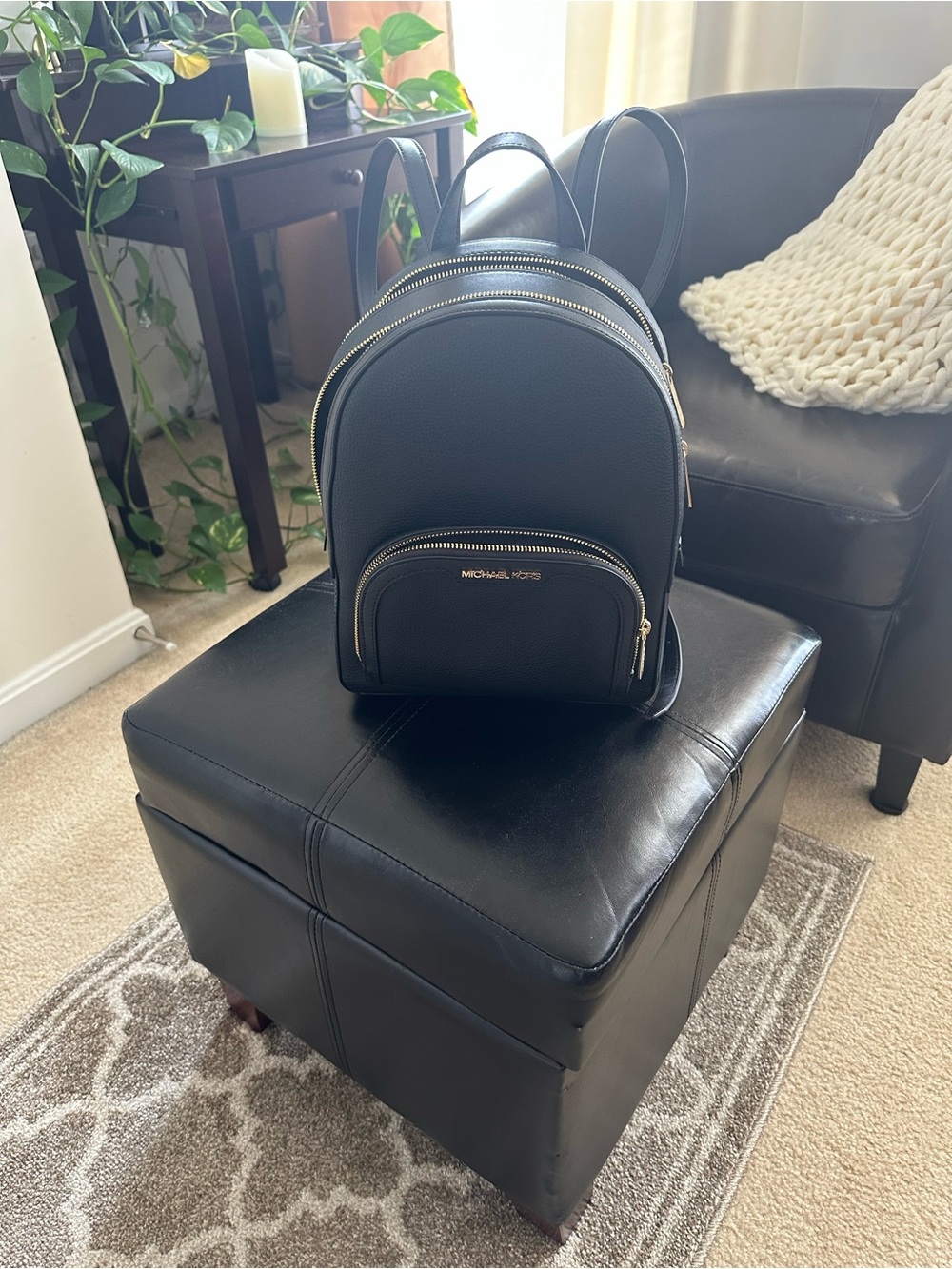 Michael Kors Black Pebbled Leather Mini Backpack with Gold Hardware